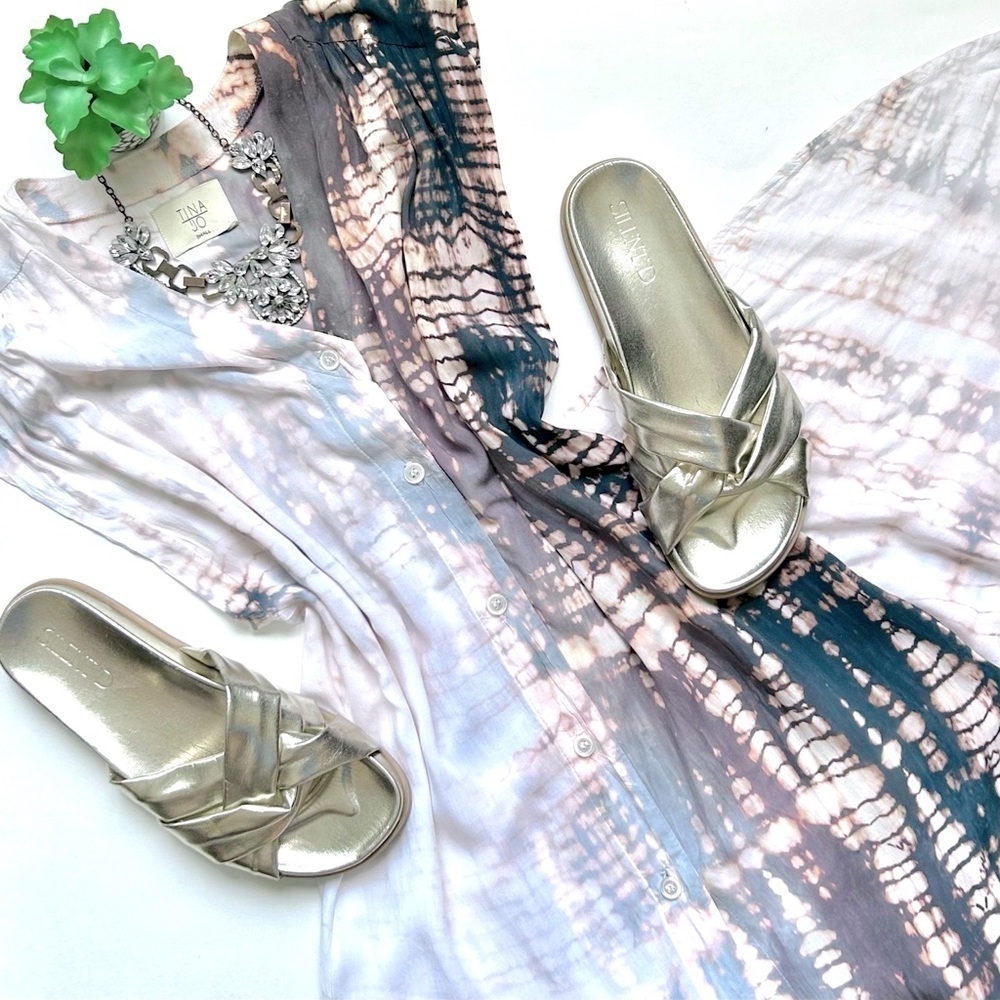 Tina + Jo Anthropologie Tie Dye Maxi Shirt Dress Button Front Duster Vest Size S